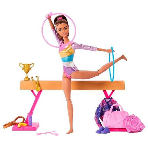 Set De Juego Gimnasta Cabello Castaño Barbie Multicolor HRG53