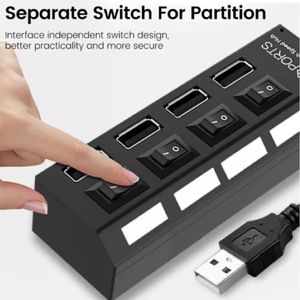 Concentrador de puertos USB con interruptor independiente Negro 719126510631