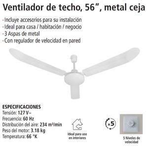 Ventilador de techo IUSA  5 velocidades 56" 64w iuvte-01b-664689