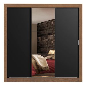 Closet Madesa 3 puertas con 1 espejo 4 cajones marrón negro lyon plus