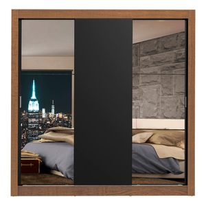 Closet Madesa 3 puertas con 2 espejos 2 cajones marrón negro lyon