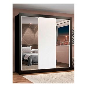 Closet Madesa 3 puertas con 2 espejos 4 cajones negro blanco lyon plus