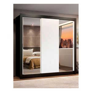 Closet Madesa 3 puertas con 2 espejos 2 cajones negro blanco lyon
