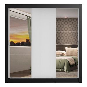 Closet Madesa 3 puertas con 2 espejos 2 cajones negro blanco lyon