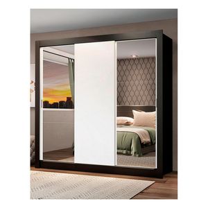 Closet Madesa 3 puertas con 2 espejos negro blanco mónaco