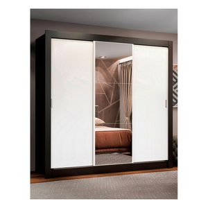 Closet Madesa 3 puertas con 1 espejo 4 cajones negro blanco lyon plus