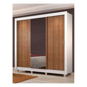 Closet Madesa 3 puertas con 1 espejo 4 cajones con pies blanco marron lyon plus