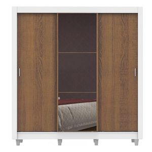 Closet Madesa 3 puertas con 1 espejo 4 cajones con pies blanco marron lyon plus