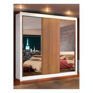 Closet Madesa 3 puertas con 2 espejos 2 cajones blanco marron lyon