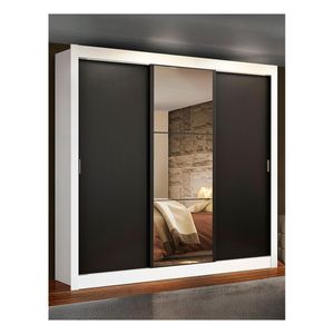 Closet Madesa 3 puertas con 1 espejo 2 cajones blanco negro lyon