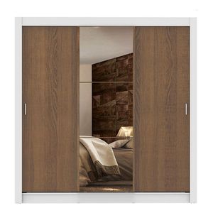 Closet Madesa 3 puertas con 1 espejo 4 cajones blanco marrón lyon plus