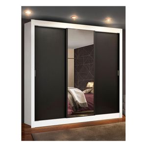 Closet Madesa 3 puertas con 1 espejo blanco negro monaco