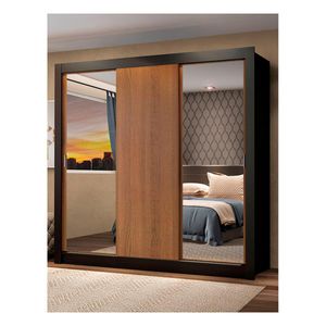 Closet Madesa 3 puertas con 2 espejos negro marrón mónaco