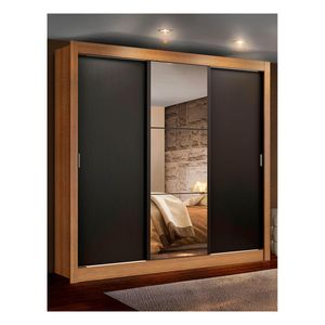 Closet Madesa 3 puertas con 1 espejo 2 cajones marrón negro lyon