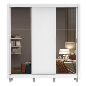 Closet Madesa 3 puertas 2 espejos con pies blanco mónaco