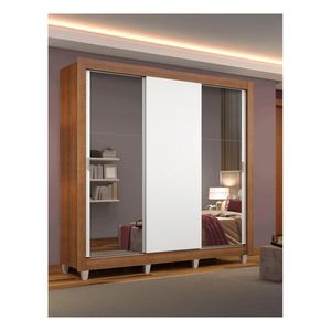 Closet Madesa 3 puertas con 2 espejos con pies marrón blanco mónaco