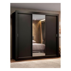 Closet Madesa 3 puertas con 1 espejo 2 cajones negro lyon