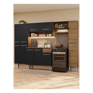 Cocina integral Madesa 261cm marron negro emilly hit