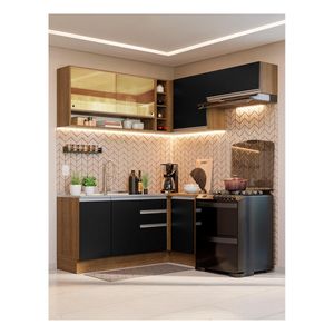 Cocina integral esquinera Madesa 349cm marron negro glamy 06