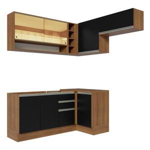 Cocina integral esquinera Madesa 349cm marron negro glamy 06