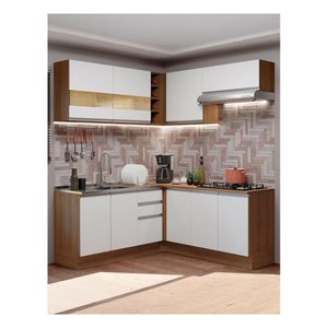 Cocina integral esquinera Madesa 349cm marron blanco glamy 01