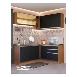 Cocina integral esquinera Madesa 329cm marrón negro glamy 02