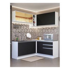 Cocina integral esquinera Madesa 329cm blanco negro glamy 02