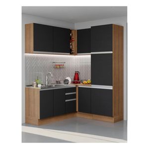 Cocina integral esquinera Madesa 329cm marrón negro glamy 01