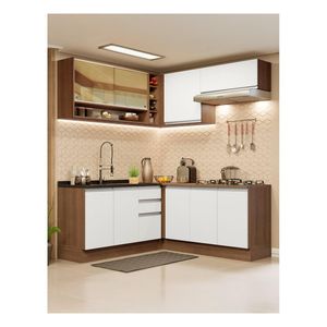 Cocina integral esquinera Madesa 349cm marron blanco glamy 02
