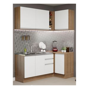 Cocina integral esquinera Madesa 269cm marron blanco glamy 01