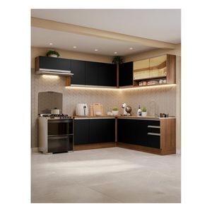 Cocina integral esquinera Madesa 469cm marron negro glamy 01