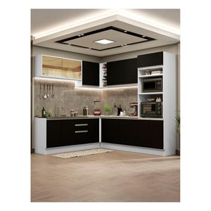 Cocina integral esquinera Madesa 459cm blanco negro glamy 01