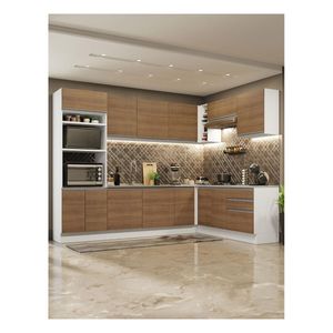 Cocina integral esquinera Madesa 479cm blanco marrón glamy 01