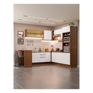 Cocina integral esquinera Madesa 504cm marron blanco glamy 01