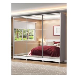Closet Madesa 3 puertas 3 espejo con pies blanco royale