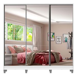 Closet Madesa 3 puertas 3 espejo con pies blanco royale