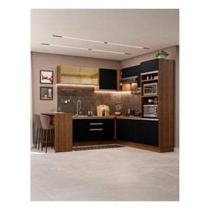 Cocina integral esquinera Madesa 504cm marron negro glamy 01