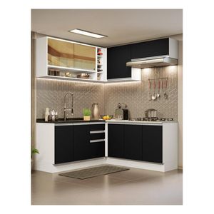 Cocina integral esquinera Madesa 349cm blanco negro glamy 02