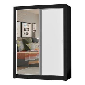 Clóset Madesa 2 puertas correderas con espejo 4 cajones negro blanco dallas plus