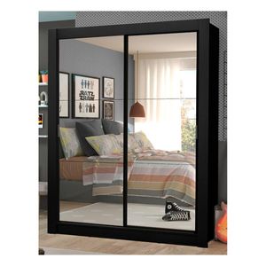 Closet Madesa 2 puertas correderas de espejo 4 cajones negro dallas plus