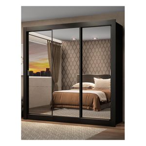 Clóset Madesa 3 puertas corredizas con espejo negro monaco