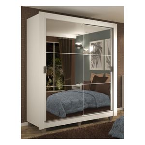 Clóset Madesa 2 puertas correderas con espejo 2 cajones con patas blanco dallas