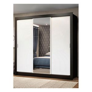 Clóset Madesa 3 puertas corredizas 1 con espejo negro blanco monaco