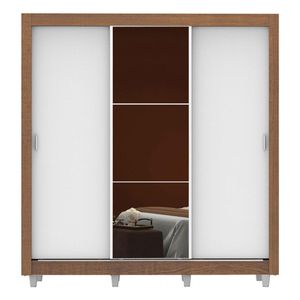 Clóset Madesa 3 puertas correderas con espejo con patas marron blanco monaco