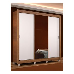 Clóset Madesa 3 puertas correderas con espejo con patas marron blanco monaco
