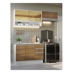 Cocina integral Madesa 200cm sin fregadero blanco marron glamy 08