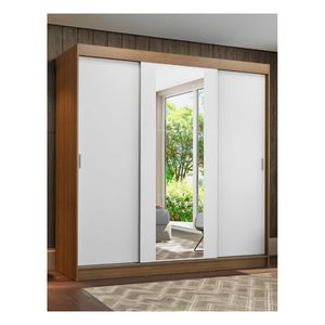 Clóset Madesa 3 puertas corredizas 1 con espejo marron blanco reno