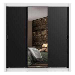 Closet Madesa 3 puertas con 1 espejo 4 cajones blanco negro lyon plus
