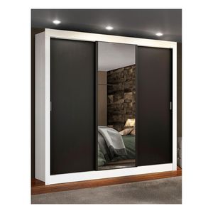 Closet Madesa 3 puertas con 1 espejo 4 cajones blanco negro lyon plus