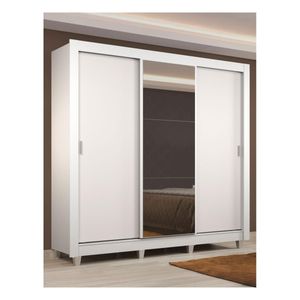 Closet Madesa 3 puertas con 1 espejo 2 cajones con pies blanco lyon